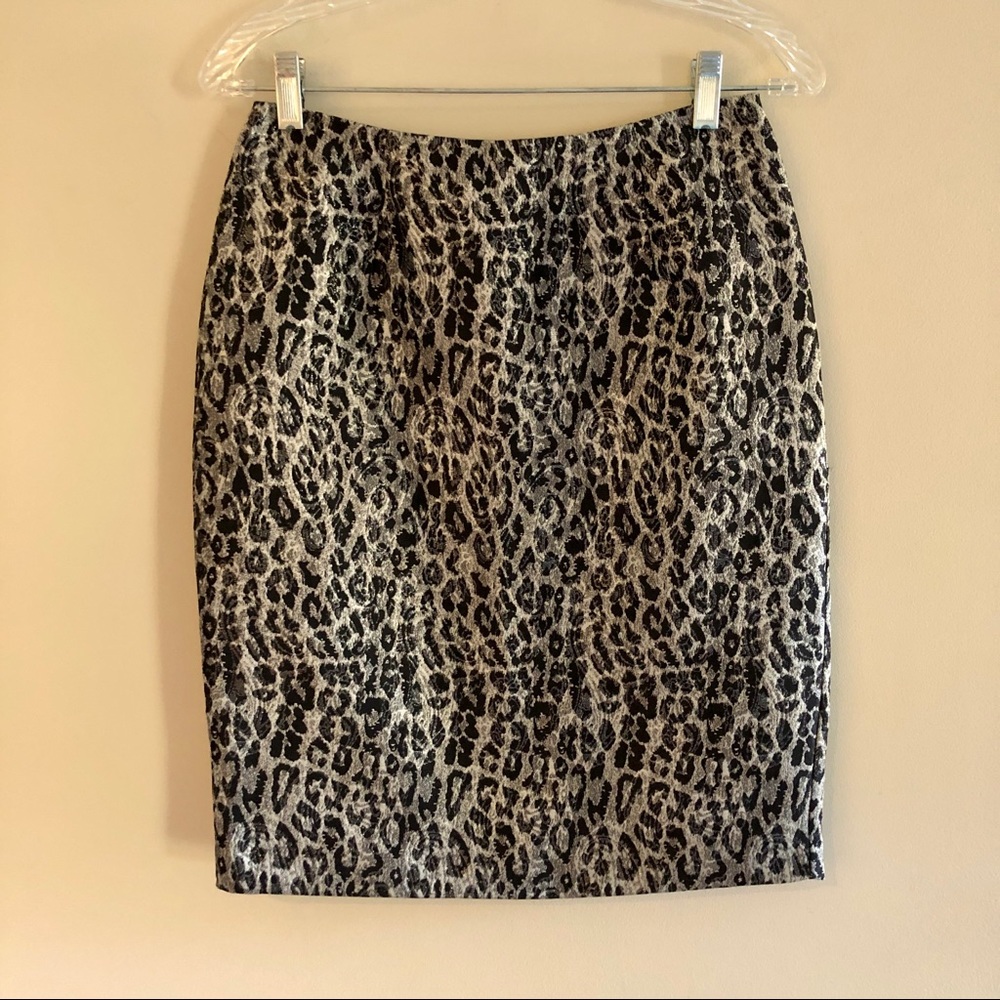 Sunny Leigh Vintage Y2K Metallic Silver and Black Leopard Print Pencil Skirt